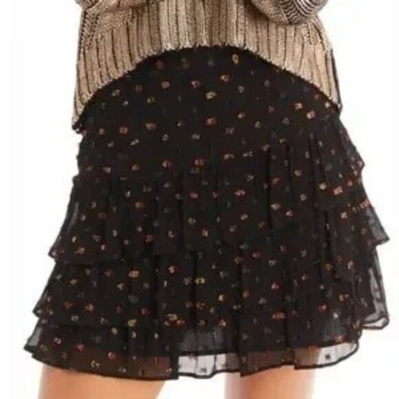 Allison New York Ariana Mini Skirt Black Metallic Ruffles Small New With Tags - Picture 1 of 12